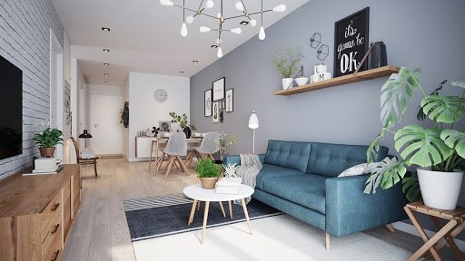  Phòng khách phong cách Bắc Âu với giấy dán tường tông sáng 